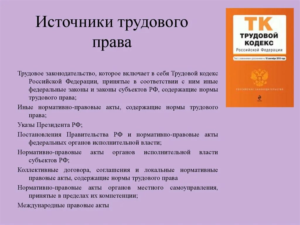 Трудовое законодательство список