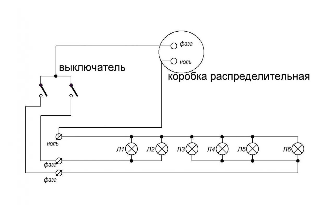 Как подключить светодиодную люстру с двумя проводами. Принципиальная схема подключения светильника. схема проводки люстры с 6 лампами. электрическая схема подключения светильников. схема подключения двойного выключателя на люстру с 6 лампами.