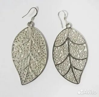 Серьги листики серебро