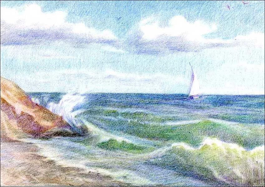 Морской пейзаж 6 класс. Рисование морской пейзаж. Пейзаж цветными карандашами. Морской пейзаж цветными карандашами. Море акварельными карандашами.
