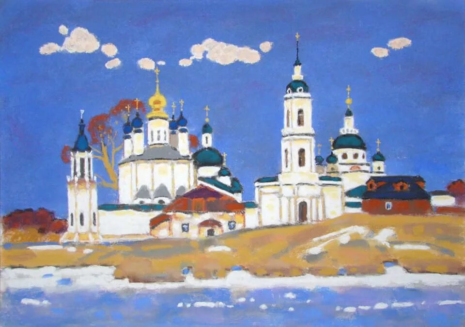 Весенний вечер полотна художников. Весенний вечер ростов великий автор картины. Картина юона зима ростов великий. Петровичев художник ипатьевский монастырь. Муром монастырь акварель.
