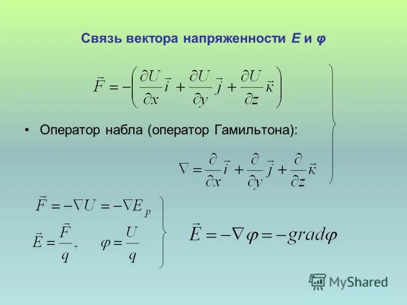 Оператор гамильтона. Оператор набла. векторный оператор набла.