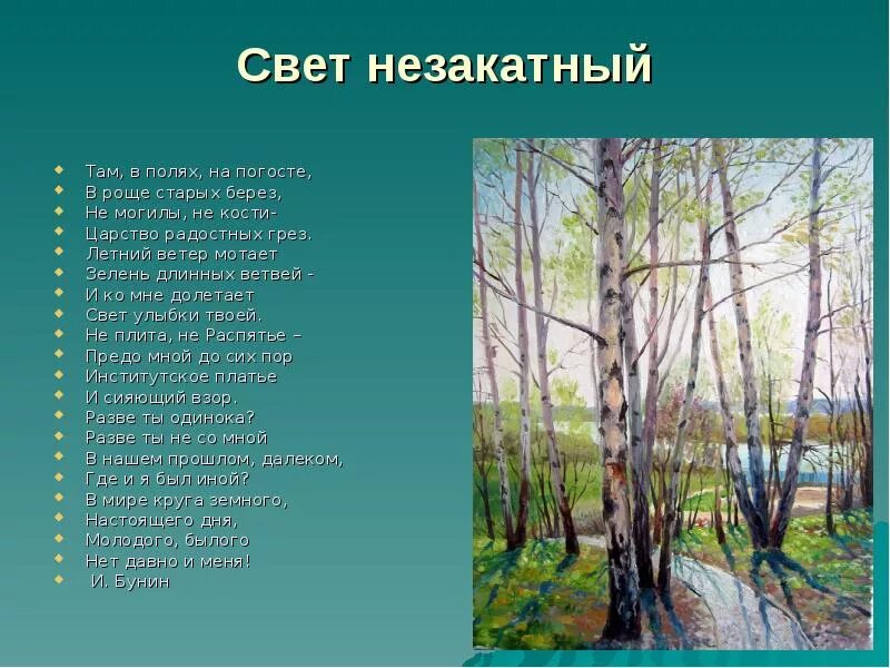 Там в полях на Погосте в роще старых берез. Свет Незакатный Бунин. Там в полях на Погосте Бунин. Бунин береза. Стихотворение бунина береза