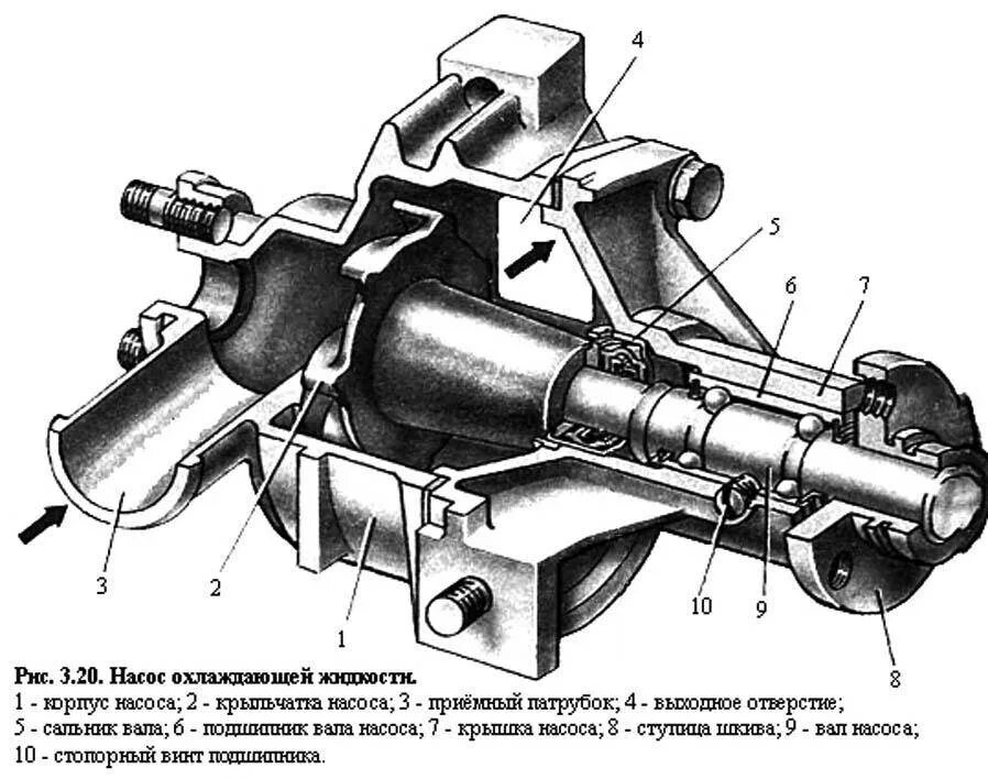 Сколько насосов в машине. Устройство помпы охлаждения двигателя. Водяной насос системы охлаждения двигателя схема. Жидкостный насос системы охлаждения схема. Устройство водяного насоса системы охлаждения.