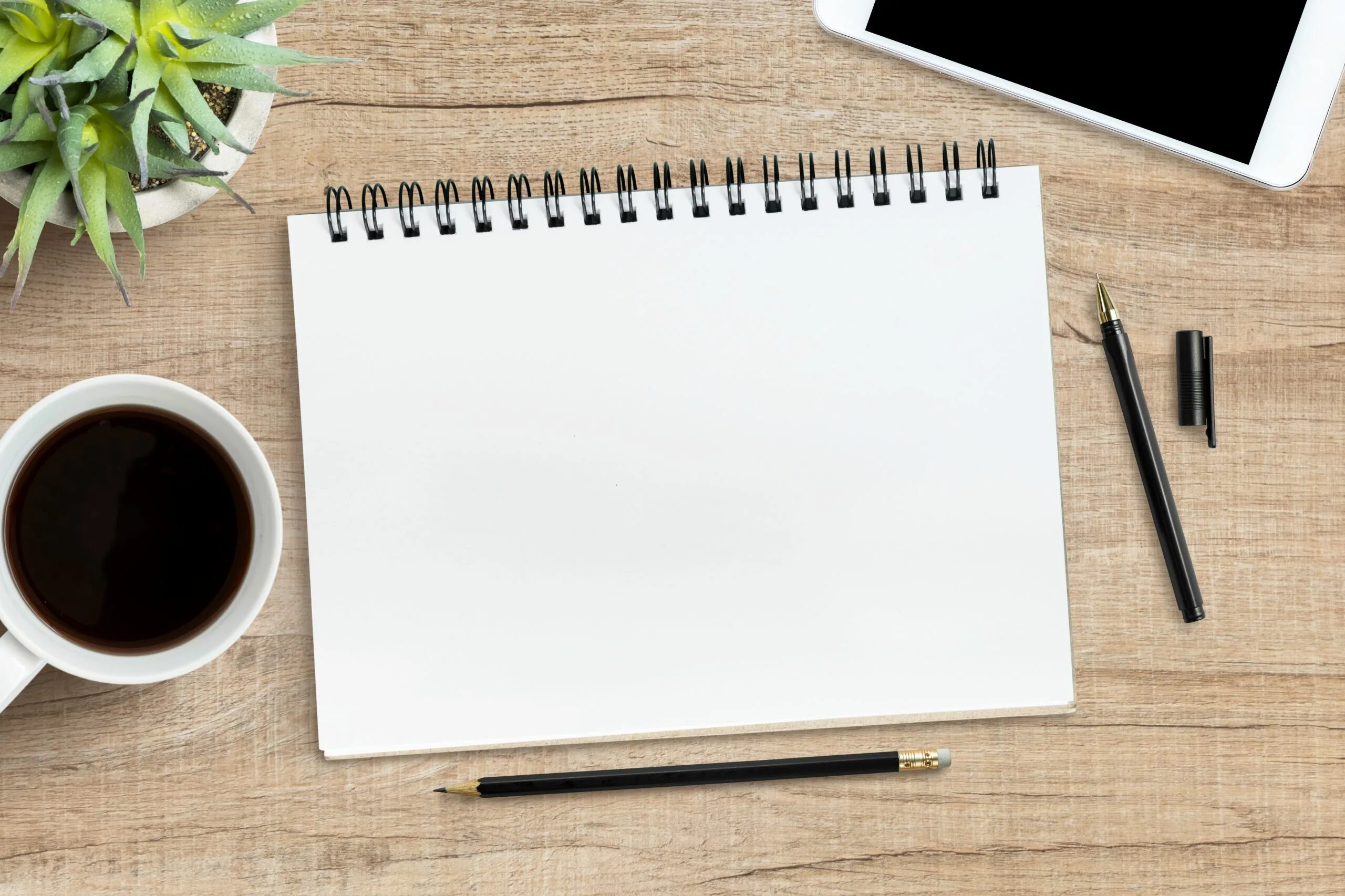 Ручка и тетрадь на белом фоне. Блокнот с ручкой вид сбоку. Черная толстая тетрадь. Блокнот лежит. Открытый блокнот с записями.