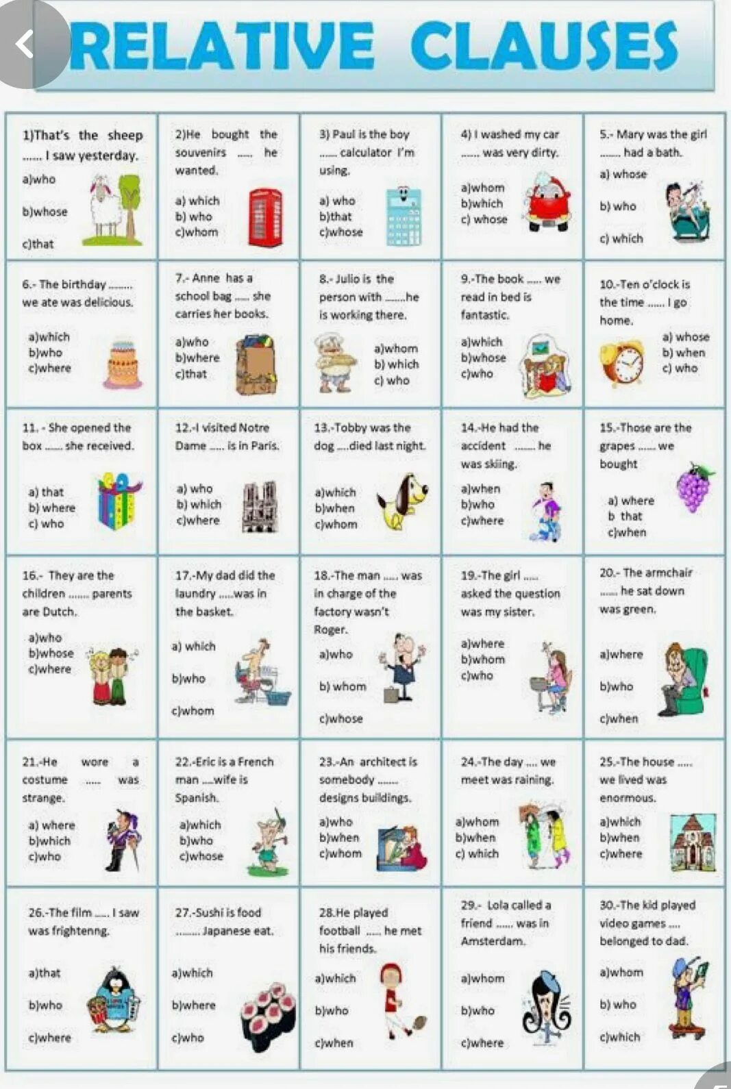 That those is her car. Relative Clauses в английском упражнения. Relative Clauses Worksheets. Relative Clauses в английском языке Worksheets. Relative Clause игры.