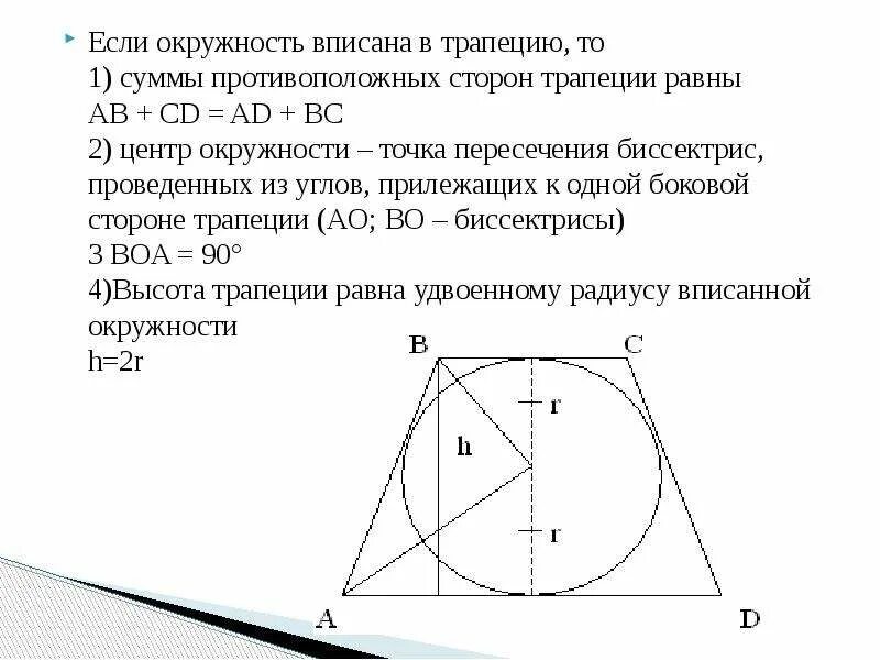 Радиус окружности вписанной в трапецию равен 46. Центр вписанной окружности в трапеции. Где центр вписанной окружности в трапеции. Центр вписанной в трапецию окружности лежит на. Уентр ватсааной окружности в трапец.