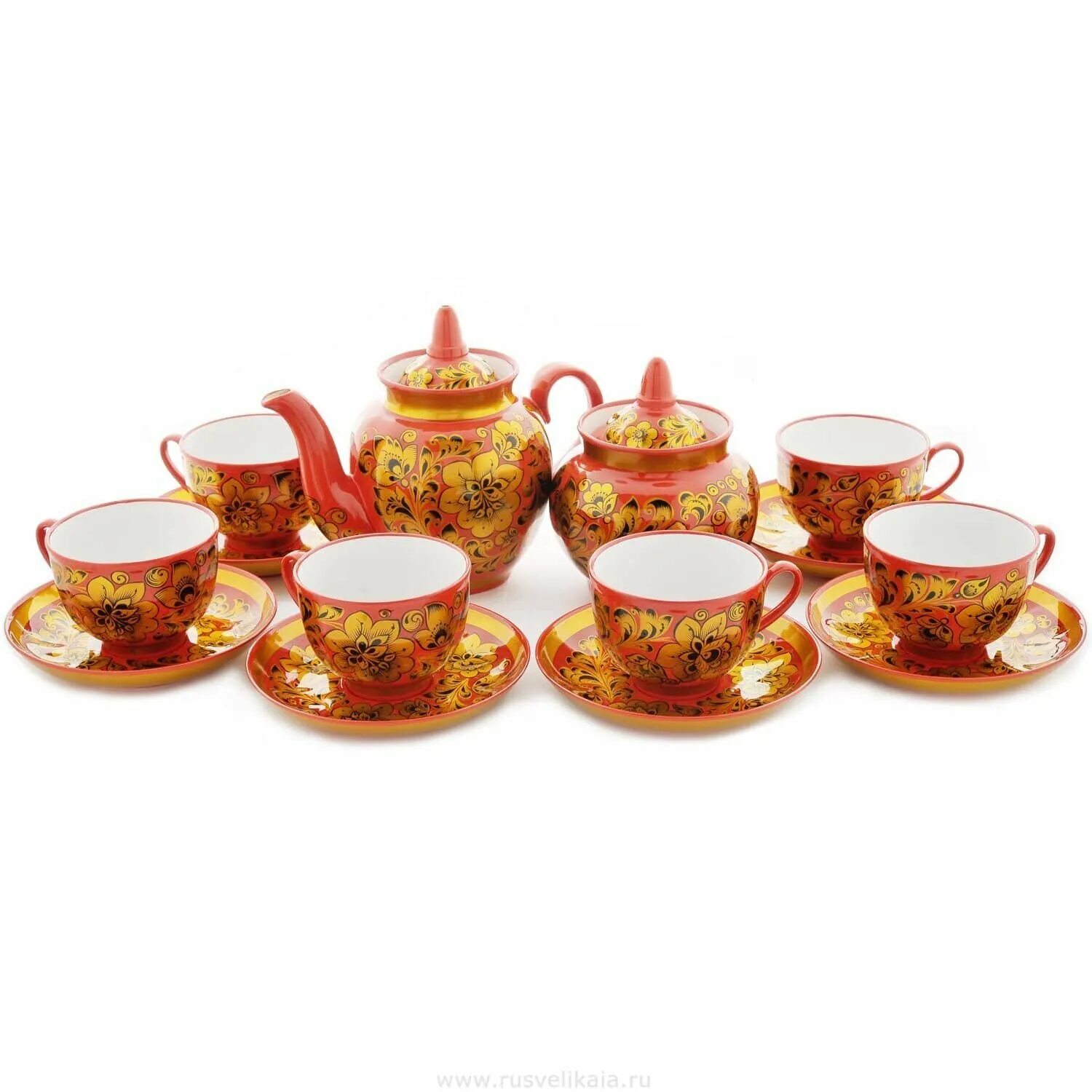 чайный сервиз хохлома. чайный сервиз рябинка. хохломская роспись чайные сервизы. хохломской сервиз чайный. чайный сервиз хохлома.