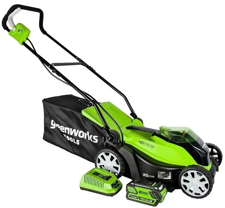 Аккумуляторная газонокосилка GREENWORKS g40lm35k2. Газонокосилка GREENWORKS 2501907ub g40lm35k4. Газонокосилка аккумуляторная Гринворкс g 40 LM 40. Аккумуляторная газонокосилка Гринворкс 40в 46см.