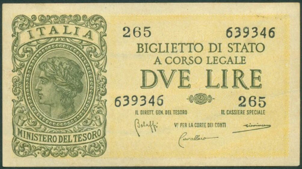 Деньги из италии в россию. Итальянские Лиры банкноты. Банкнота 2 Лиры. Первые банкноты в Италии.
