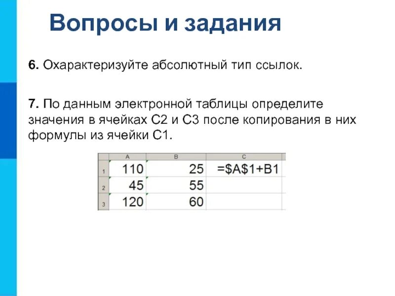 Контрольная работа номер 3 обработка числовой информации. Абсолютный Тип ссылок. Абсолютная ссылка в электронной таблице это. Типы ссылок в электронных таблицах. Охарактеризуйте абсолютный Тип ссылок.