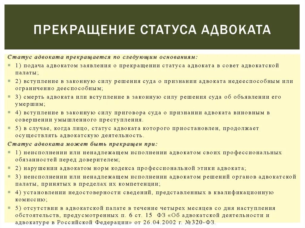 Статус действующая организация. Порядок прекращения статуса адвоката. Статус адвоката прекращается по следующим основаниям. Основания прекращения адвокатской деятельности. Прекращение статуса адвоката схема.