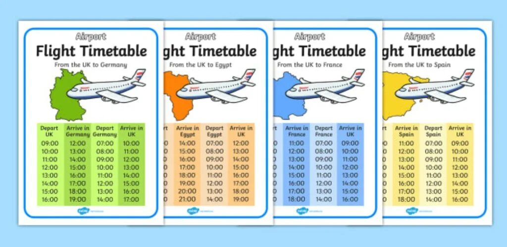 Flight timetable. Airport timetable. Plane timetable. Train timetable.