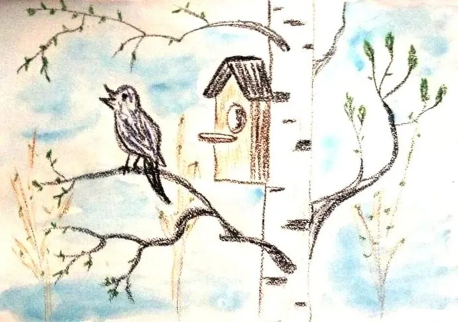 А скворушка завистлив был к несчастью схема. Рисование птицы прилетели. Весенние рисунки для срисовки.