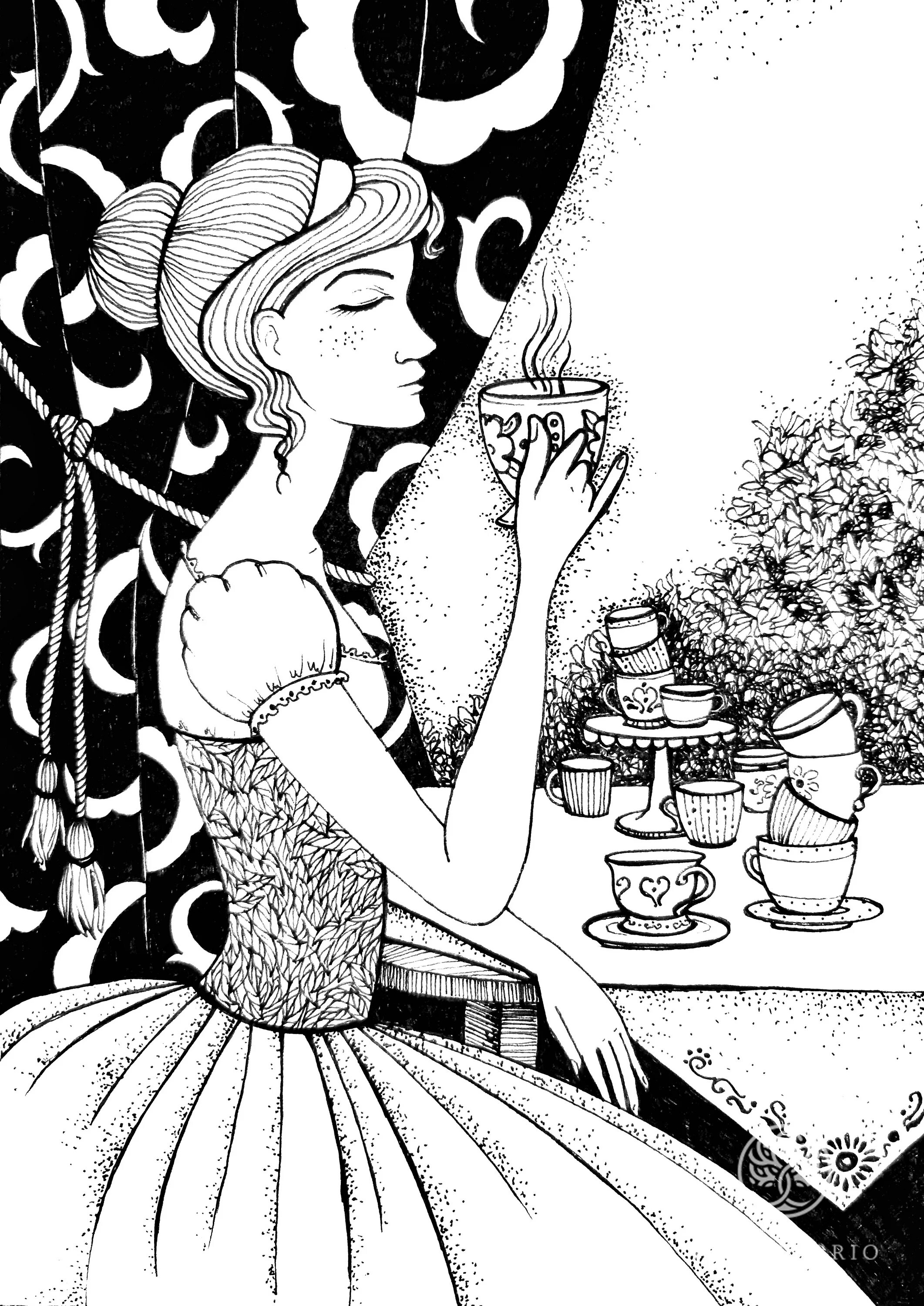 Чаепитие Алиса в стране чудес Графика. Алиса в стране чудес белая Королева иллюстрации чаепитие. Алиса в стране чудес пьет чай. Алиса пьет чай