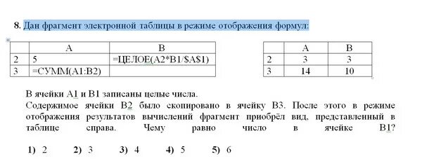 Для фрагмента электронной таблицы в режиме отображения формул. Электронная таблица в режиме отображения формул таблица 4.2. Запишите таблицу в режиме отображения формул. Имеется информация о том что