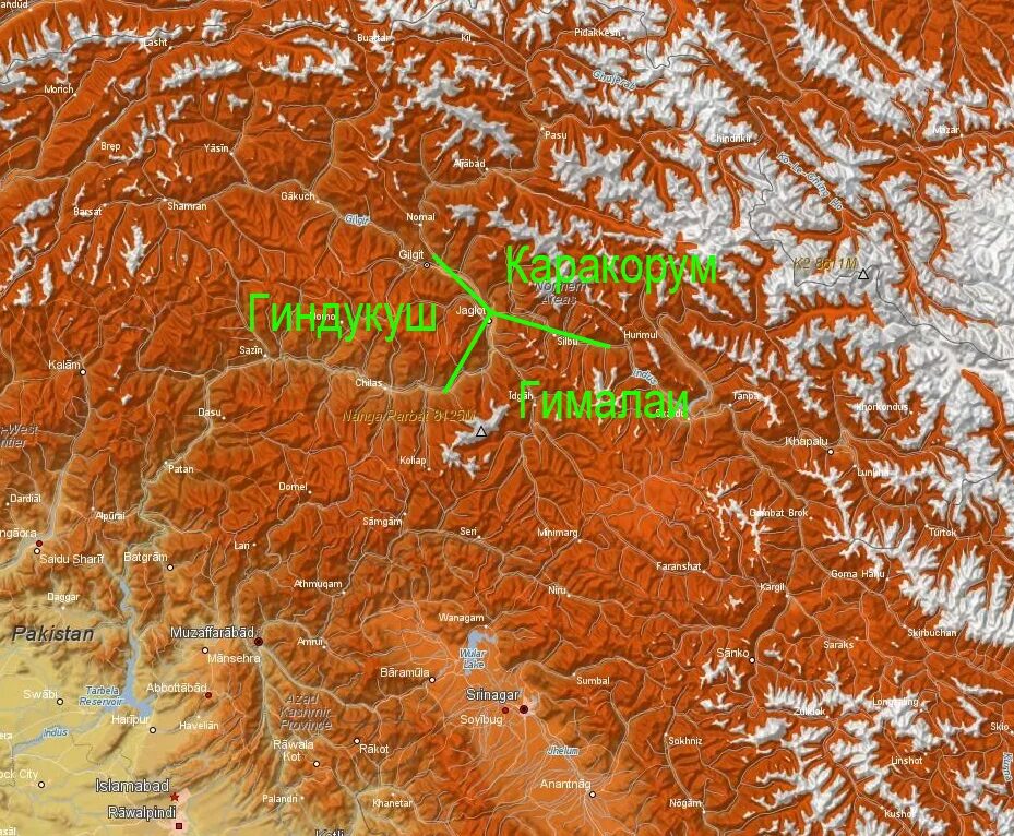Гималаи Каракорум Гиндукуш Тянь Шань на карте.