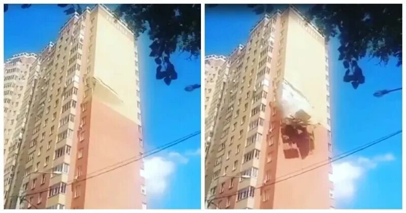 Дом падает со стены. Обрушение облицовки. падающий дом в москве. обрушение фасада в балашихе. облицовка обрушилась.