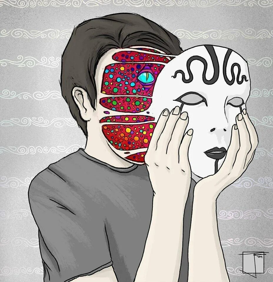 Маски депрессии. Психоделические маски. Человек в маске арт. Депрессивная психоделика. Психоделика маска.