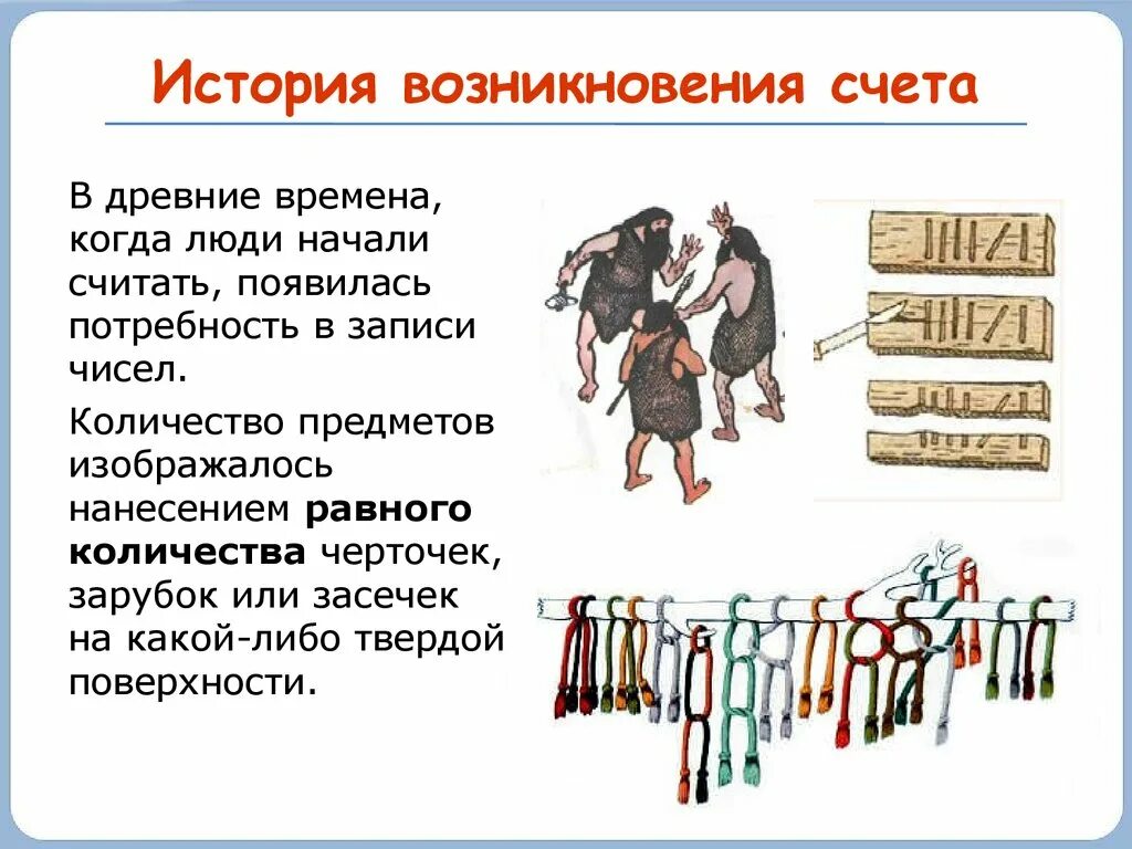 Первые элементы счета. История счета. История появления счета. История возникновения счетов. Возникновение счета в древности.