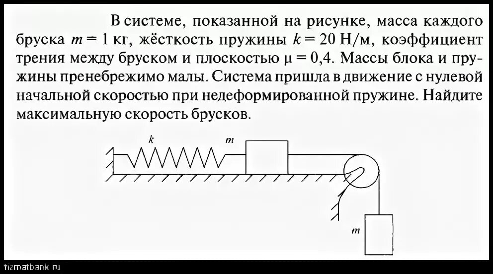 Один конец легкой горизонтальной пружины. В системе показанной на рисунке масса каждого бруска 1.2. Коэффициент трения пружины. Коэффициент трения и жесткости пружины. Задачи по физике на колебания бруска на пружине.