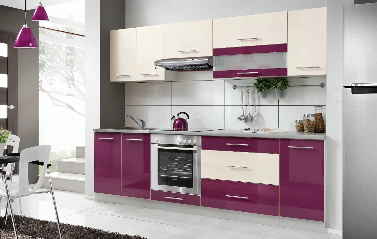 Кухонный мебель глянцевый. Кухня комплект. Швейцарские кухни мебель. Фиолетовая кухня хофф.