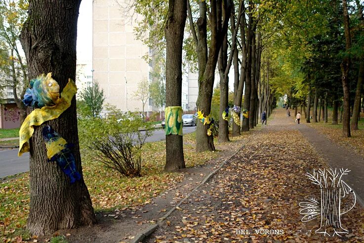 Среди серых еще не одетых деревьев. Одетые деревья. Одетое дерево в плащ. Одетые деревья в Ставрополе.