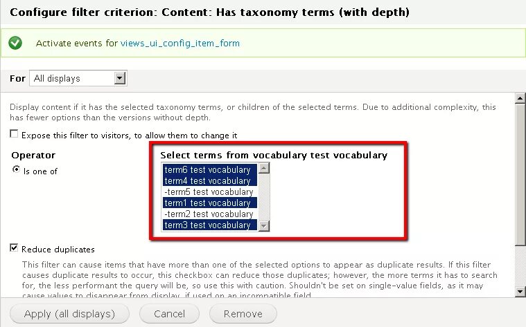 Results filters