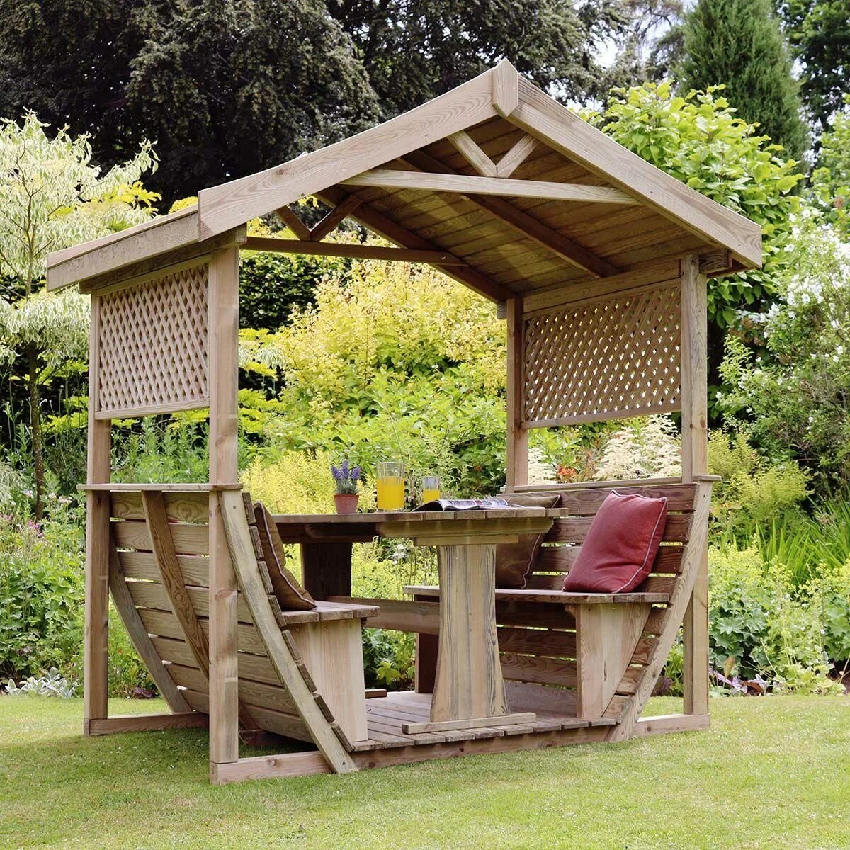 Беседка брусовая Gazebos. Модель беседки "Грин Вуд". Летние деревянные беседки. Небольшие беседки для дачи.