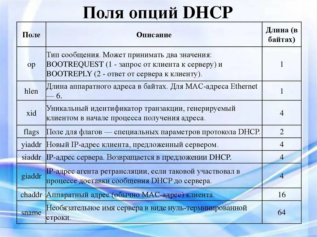 Опции dhcp