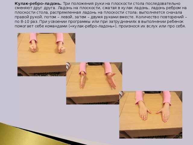 Изменение положение рук. Упражнение кулак ребро ладонь кинезиология. кулачок ребро ладошка упражнение. игры на межполушарное взаимодействие ладонь ребро кулак. гимнастика для рук кулак ребро ладонь.