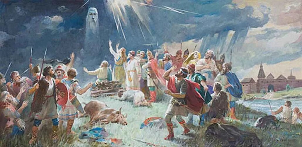 Языческие крещение. Языческие крещение. Свержение идолов языческих богов в киеве художник м макарова. Уничтожение идолов после крещения руси. Язычество до крещения руси.