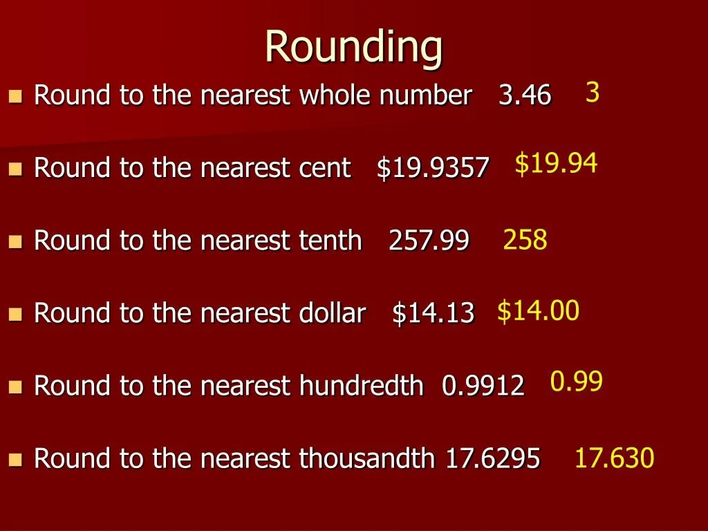 Round to nearest. Round to the nearest Tenth. To Round. Rounding. Nearest Cent.