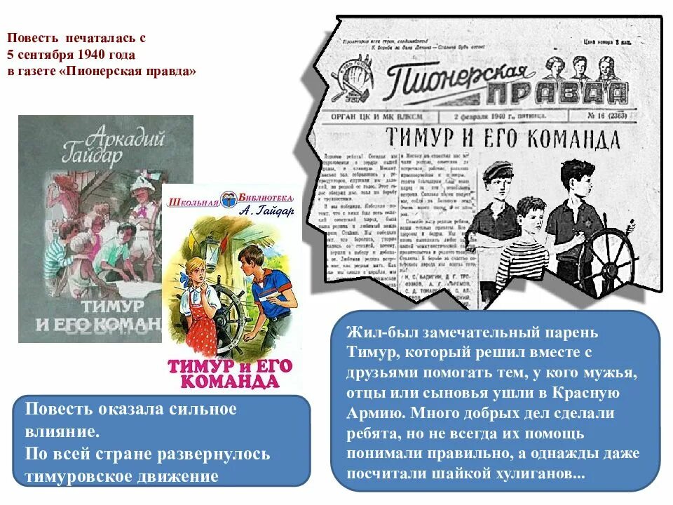 Кому помогала команда тимура. Пионерская правда 1940.