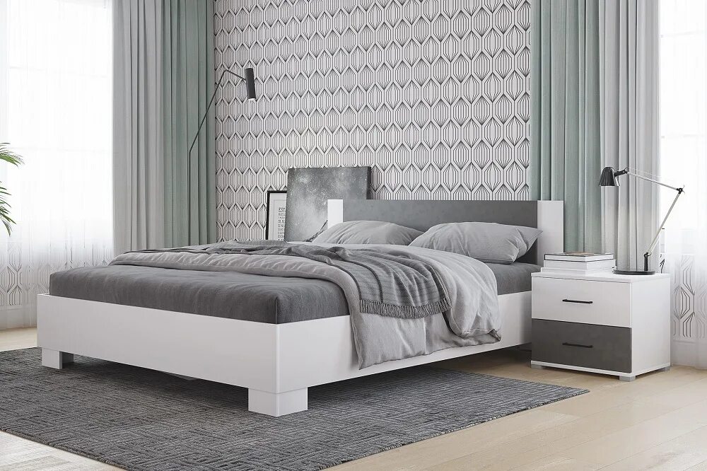 Кровать нова фото Фиеста NEW Кровать 140 (Графит, Крафт белый), артикул 10269930 купить с доставко