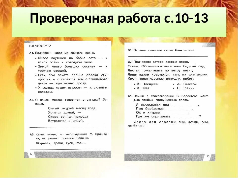 Проверочная работа по теме произведения о детях