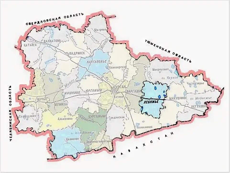 Показать на карте курганскую область с городами