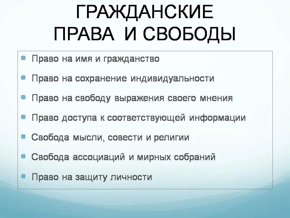 Гражданискиеправа и свободы. Какими гражданскими правами обладает человек