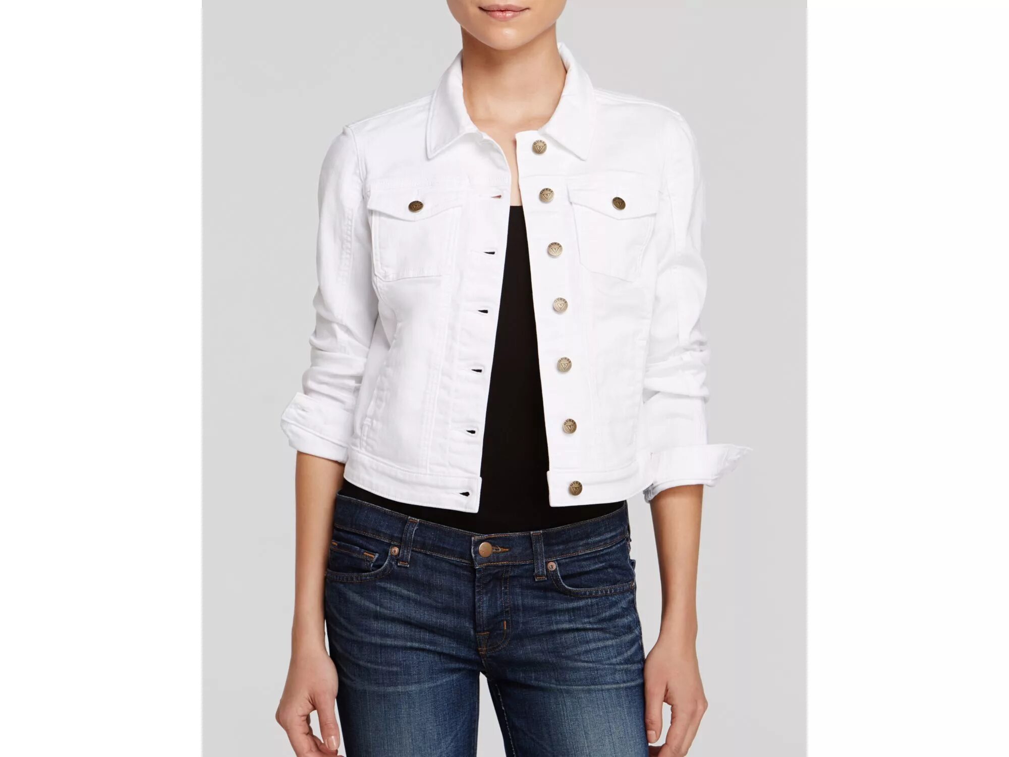 White Wash Button Pocket Front Crop Denim Jacket Cropped denim jacket women, Cro