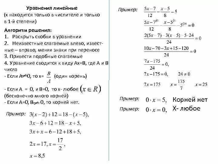 Как решать уравнения 7 8 класс. Линейные уравнения примеры с решением. Формула линейного уравнения 7 класс. Алгебра как решать линейное уравнение. Формулы линейных уравнений 7 класс Алгебра.