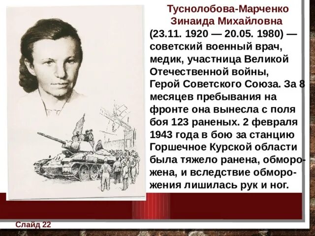 История героя врача. Зинаиды Туснолобовой героя советского Союза.. Туснолобова Марченко герой советского Союза. Туснолобова Зина герои ВОВ.