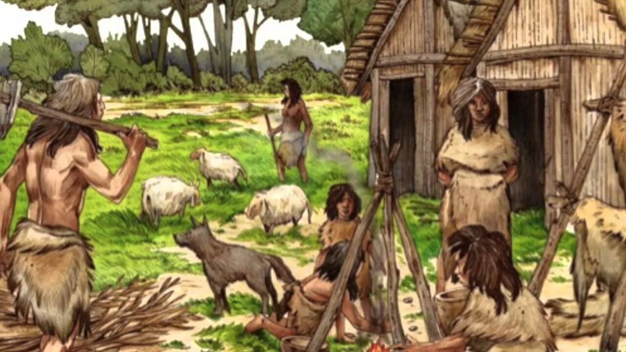 Первобытная деревня. Первобытное общество Неолит земледелие. Неолитическая революция земледелие. Древние люди земледелие. Древние люди скотоводство.