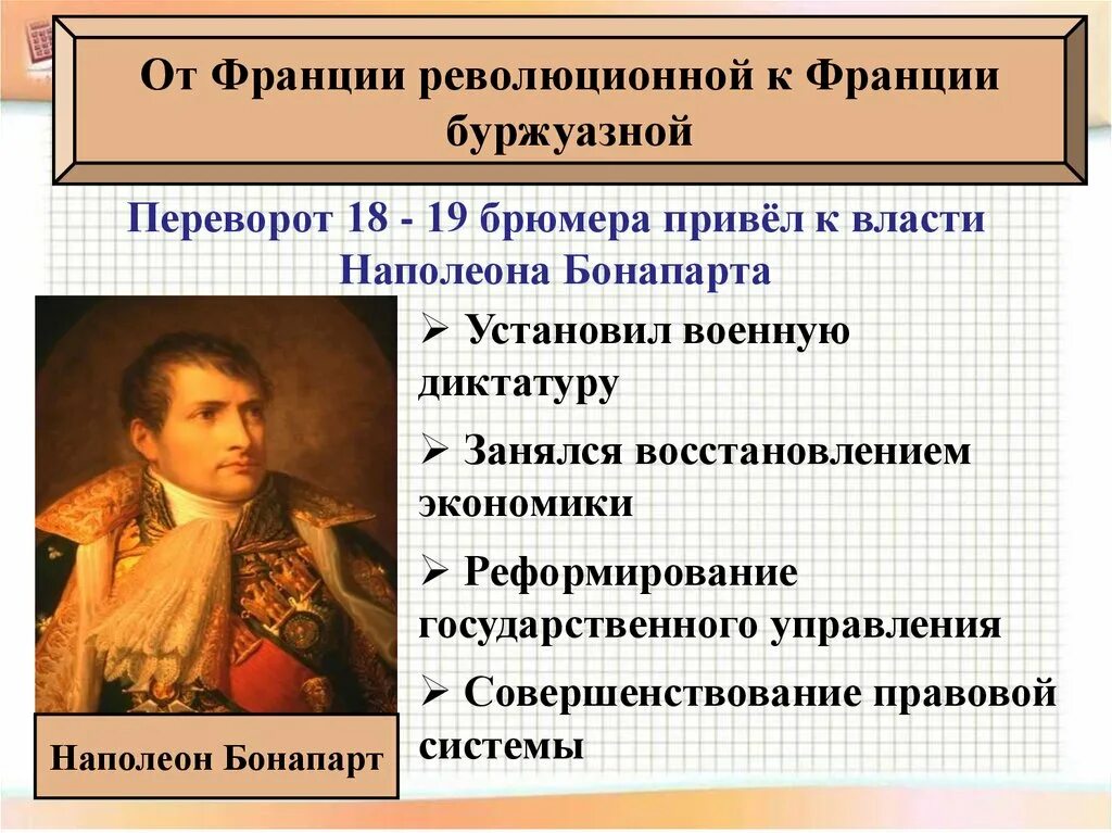 Государственный переворот Наполеона Бонапарта 18 19 брюмера кратко. 1799 Г. − государственный переворот Наполеона Бонапарта 18–19 брюмера. Гос переворот Наполеона Бонапарта 18 19 брюмера причины. От Франции революционной к Франции буржуазной. Революции наполеона бонапарта