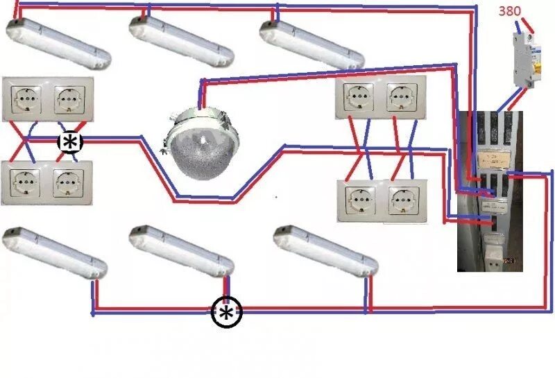 Схема разводки электропроводки освещения. Схема проводки подключения света в гараже. Схема подключения проводки в гараже 220 в. Проводка в гараже схема подключения освещения. Как провести свет в доме