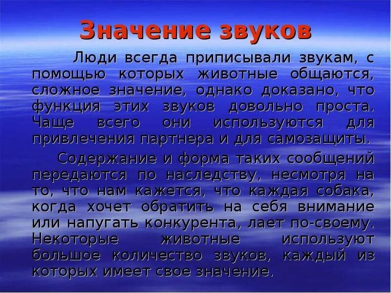 Значение звука для животных. Значение звука для животных
