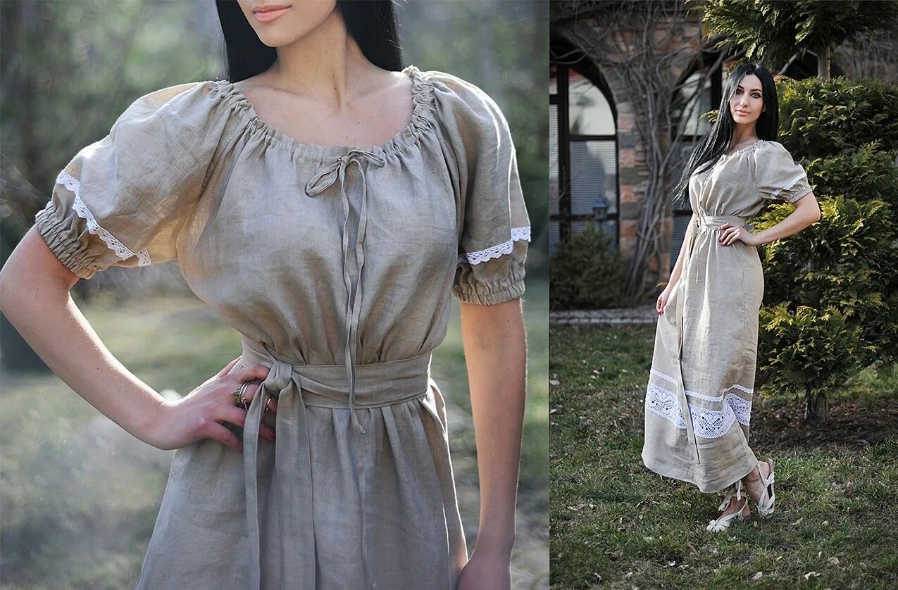Платья под старину. Льняное платье. Винтажное льняное платье. Платье под старину. Платье в крестьянском стиле.