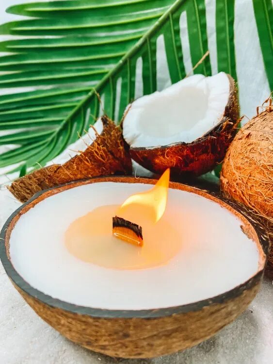 свечи из кокоса. соевые свечи в кокосе. свеча в кокосе. кокосовая свеча в кокосе. свеча кокосовая с деревянным фитилем.