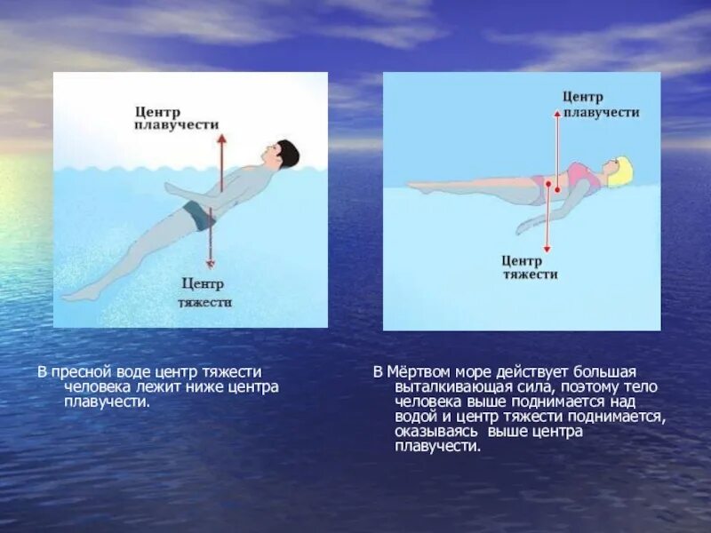Силы действующие при плавании. Центр тяжести воды. Положение тела в воде. Вода плавание. Какие вещества будут плавать в воде