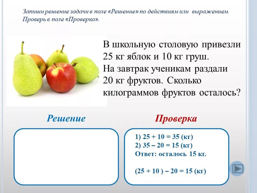 Мама купила шесть килограммов яблок. Решение составных арифметических задач в 2 действия. Задание решение составных задач. Запиши решение задачи. Задача с фруктами с решением.