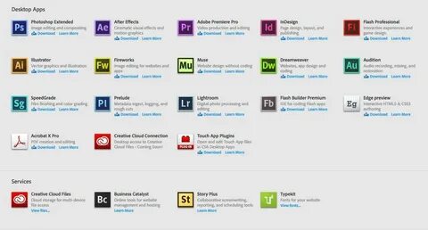 Список продуктов adobe